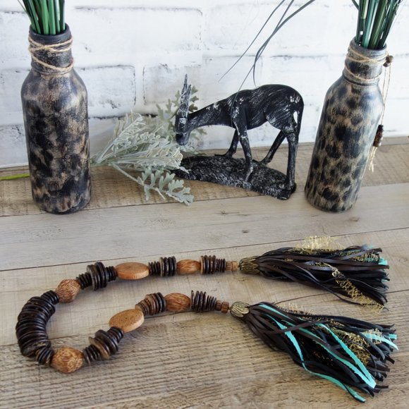 African Decor Animal Print Bead Garland Tribal Beaded Tassle Safari Bead Garland - Picture 2 of 4